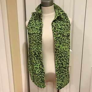 80s inspired neon green denim vest